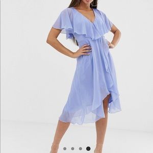 ASOS midi blue dress with capes back & dipped hem